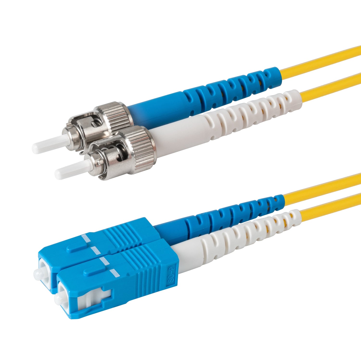 0.2dB SC/UPC to ST/UPC Single-mode Duplex Fiber Patch Cable | Corning SMF-28 Ultra Fiber | Blue and White Boots | OS1/OS2 Compatible | OFNR Jacket