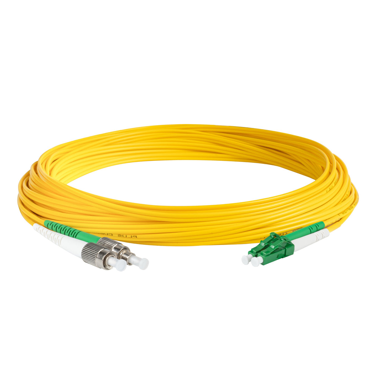 0.2dB LC/APC to FC/APC Single-mode Duplex Fiber Patch Cable | Corning SMF-28 Ultra Fiber | Green and White Boots | OS1/OS2 Compatible | OFNR Jacket