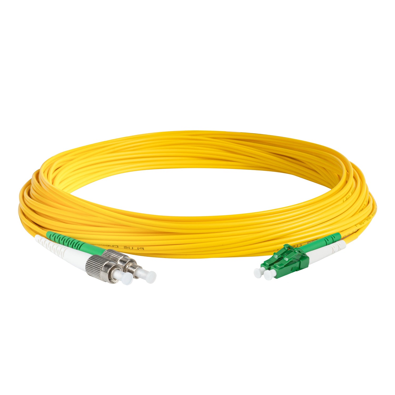 0.2dB LC/APC to FC/APC Single-mode Duplex Fiber Patch Cable | Corning SMF-28 Ultra Fiber | Green and White Boots | OS1/OS2 Compatible | OFNR Jacket