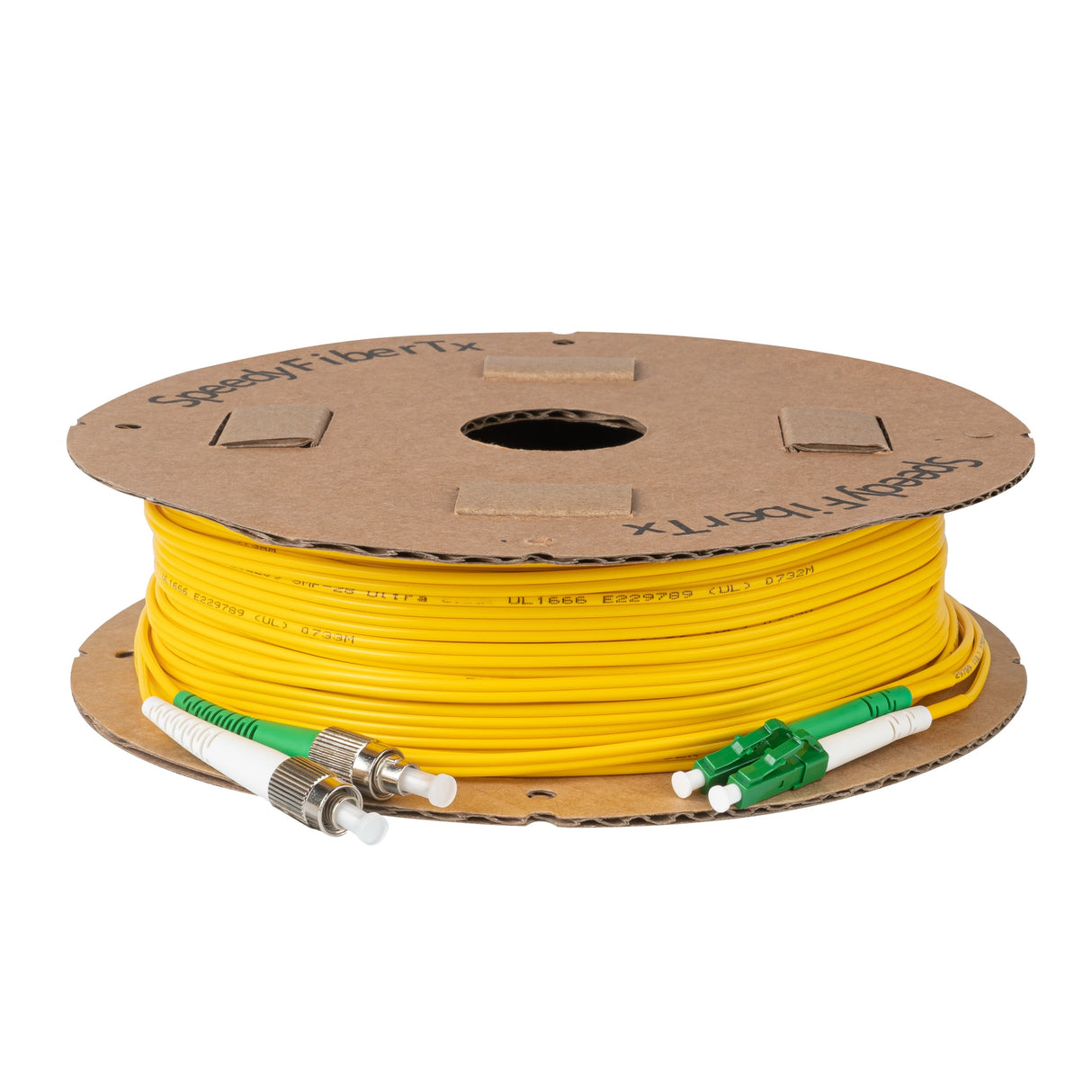 0.2dB LC/APC to FC/APC Single-mode Duplex Fiber Patch Cable | Corning SMF-28 Ultra Fiber | Green and White Boots | OS1/OS2 Compatible | OFNR Jacket