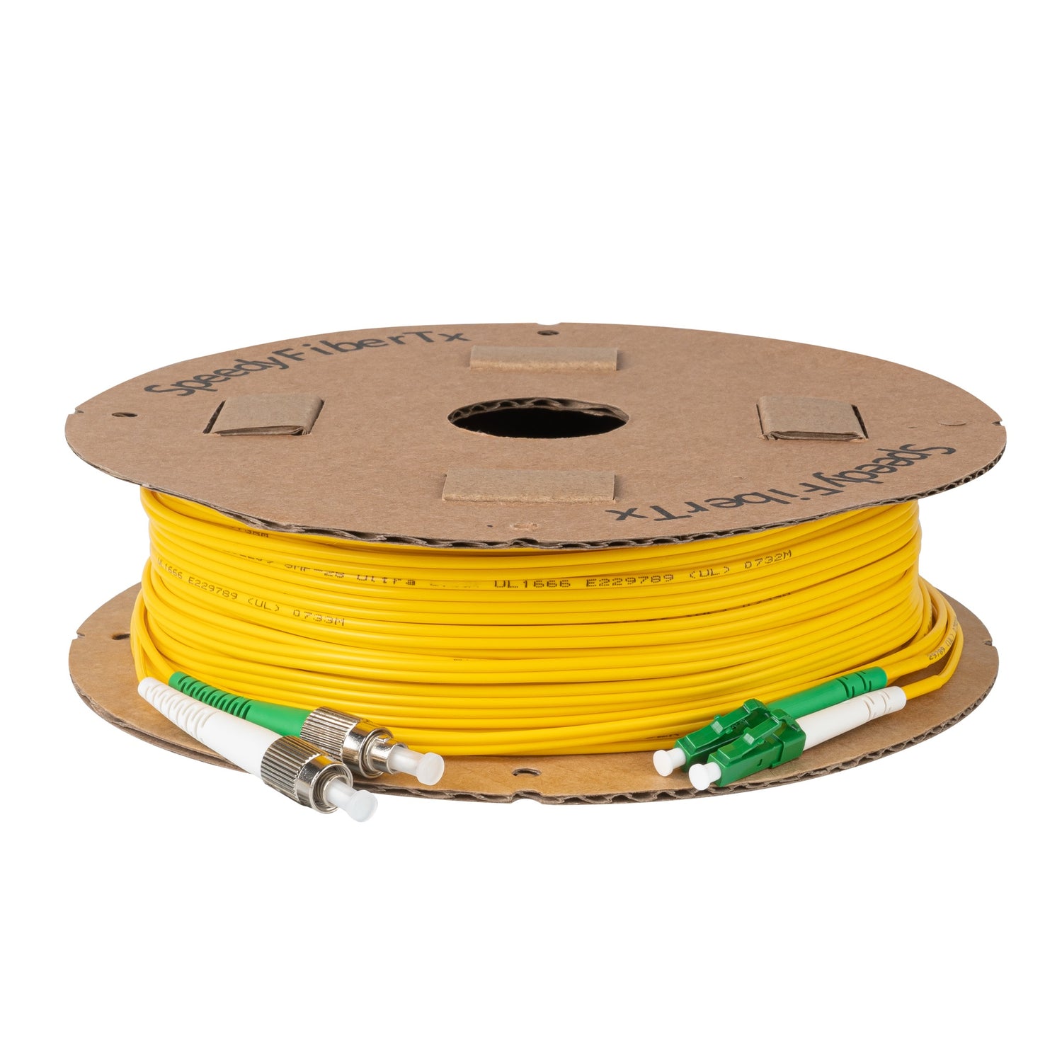 0.2dB LC/APC to FC/APC Single-mode Duplex Fiber Patch Cable | Corning SMF-28 Ultra Fiber | Green and White Boots | OS1/OS2 Compatible | OFNR Jacket