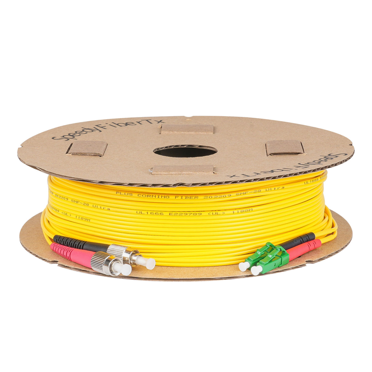 0.2dB LC/APC to FC/APC Single-mode Duplex Fiber Patch Cable | Corning SMF-28 Ultra Fiber | Red and Black Boots | OS1/OS2 Compatible | OFNR Jacket