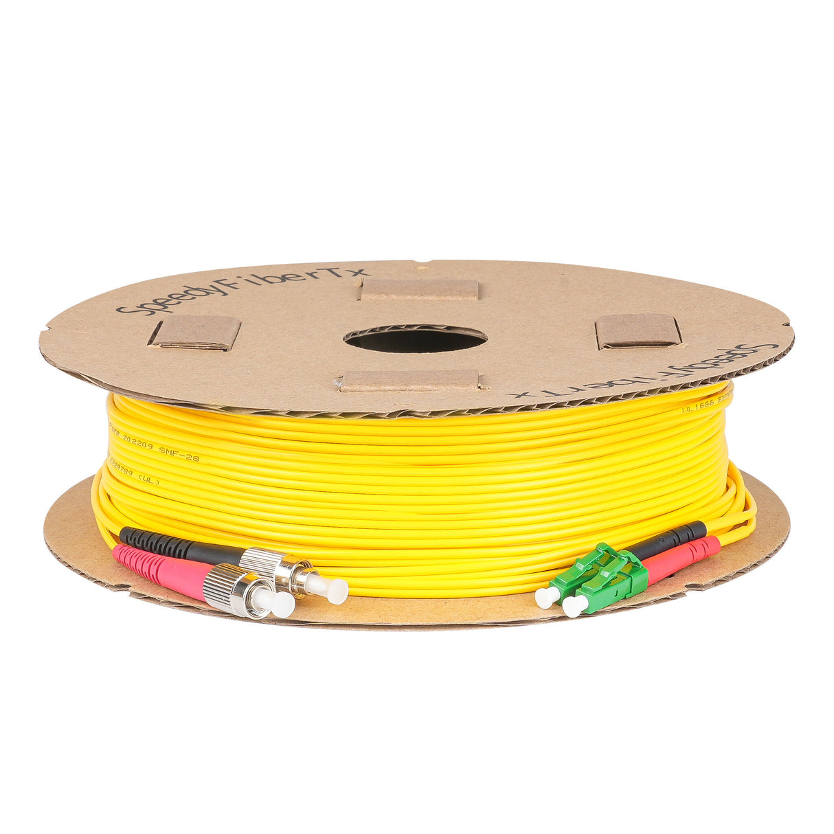 0.2dB LC/APC to FC/UPC Single-mode Duplex Fiber Patch Cable | Corning SMF-28 Ultra Fiber | Red and Black Boots | OS1/OS2 Compatible | OFNR Jacket