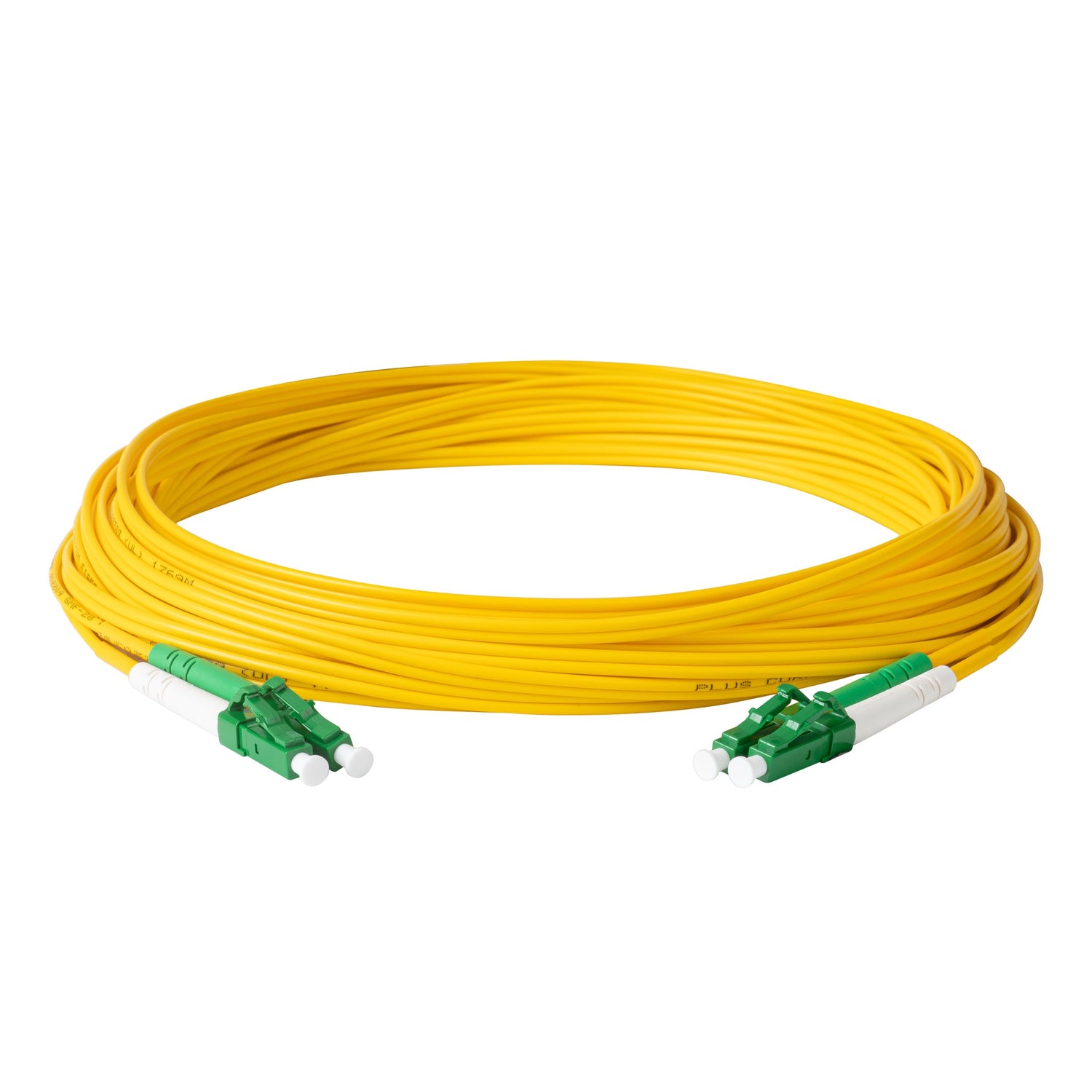 0.2dB LC/APC to LC/APC Single-mode Duplex Fiber Patch Cable | Corning SMF-28 Ultra Fiber | Green and White Boots | OS1/OS2 Compatible | OFNR Jacket