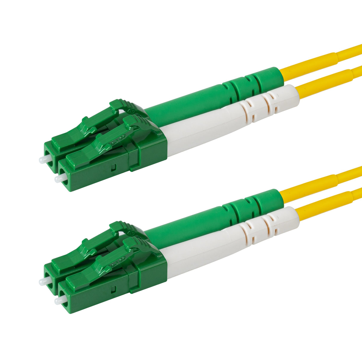 0.2dB LC/APC to LC/APC Single-mode Duplex Fiber Patch Cable | Corning SMF-28 Ultra Fiber | Green and White Boots | OS1/OS2 Compatible | OFNR Jacket