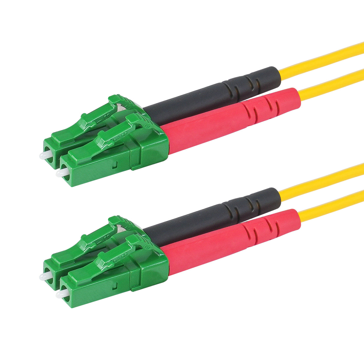0.2dB LC/APC to LC/APC Single-mode Duplex Fiber Patch Cable | Corning SMF-28 Ultra Fiber | Red and Black Boots | OS1/OS2 Compatible | OFNR Jacket