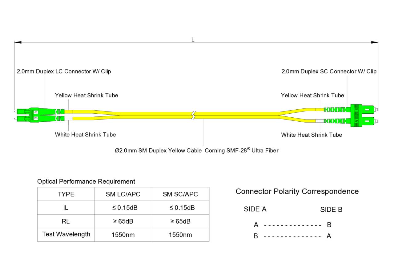 Low Loss 0.15dB LC/APC to SC/APC Single-mode Duplex Fiber Patch Cable | Corning SMF-28 Ultra Fiber | OS1/OS2 Compatible | OFNP Jacket