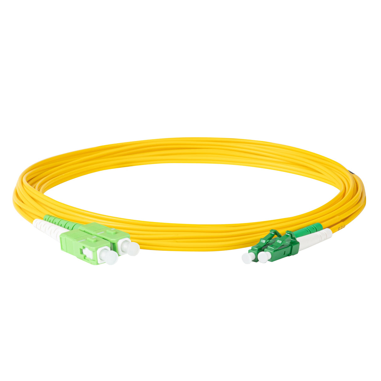 0.2dB LC/APC to SC/APC Single-mode Duplex Fiber Patch Cable | Corning SMF-28 Ultra Fiber | Green and White Boots | OS1/OS2 Compatible | OFNR Jacket