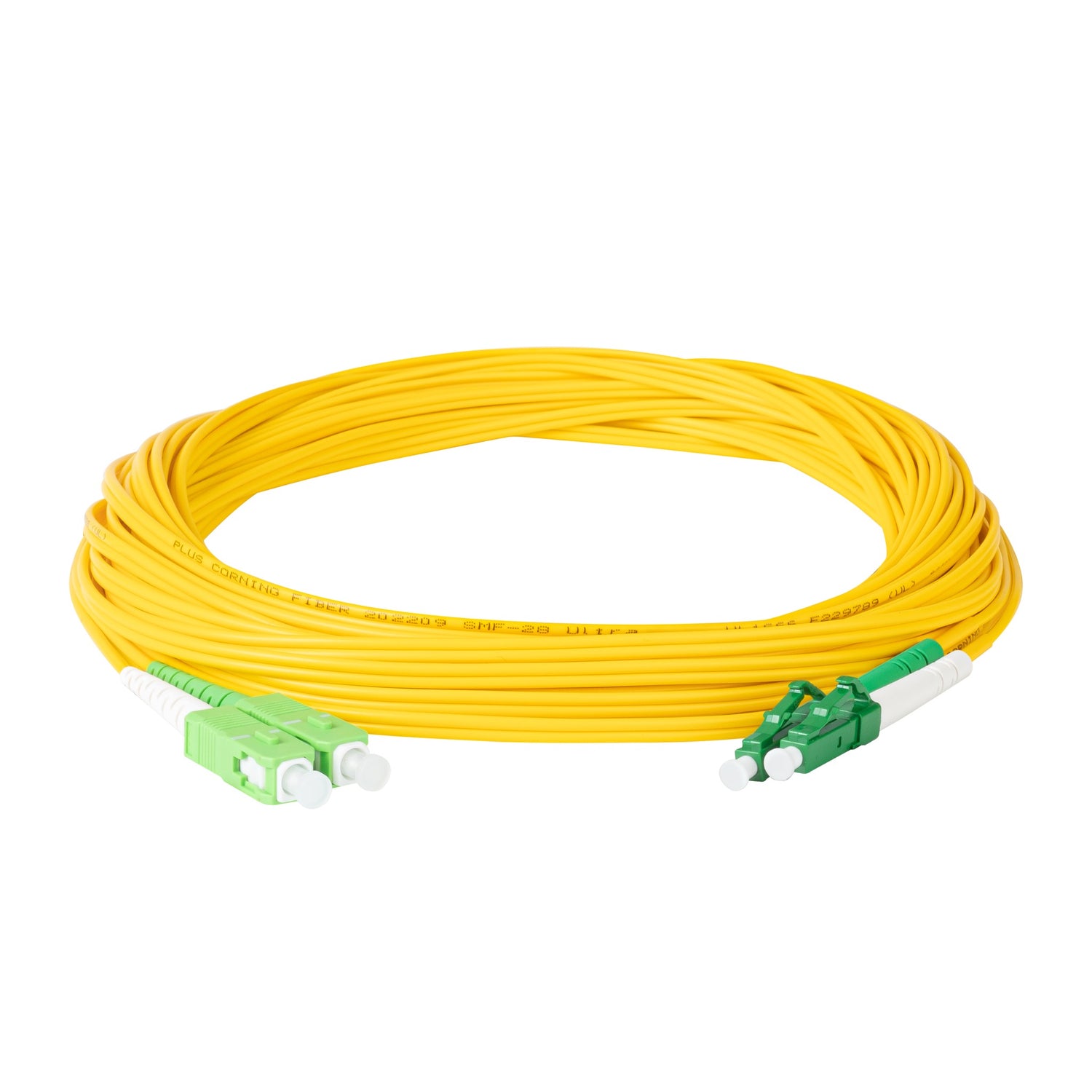 0.2dB LC/APC to SC/APC Single-mode Duplex Fiber Patch Cable | Corning SMF-28 Ultra Fiber | Green and White Boots | OS1/OS2 Compatible | OFNR Jacket