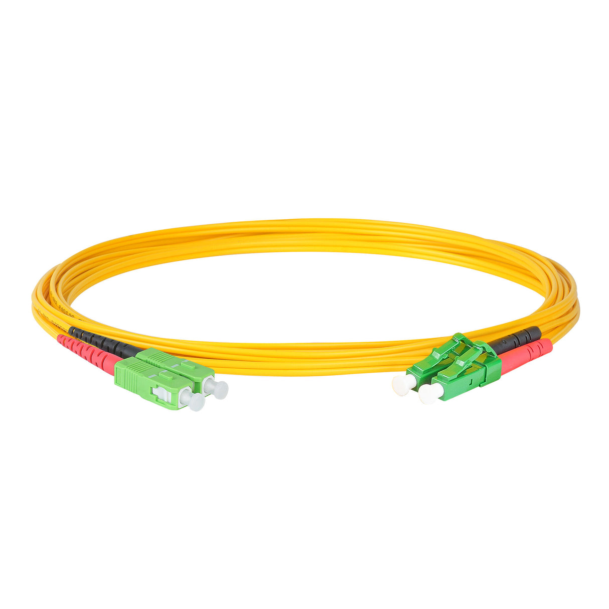 0.2dB LC/APC to SC/APC Single-mode Duplex Fiber Patch Cable | Corning SMF-28 Ultra Fiber | Red and Black Boots | OS1/OS2 Compatible | OFNR Jacket