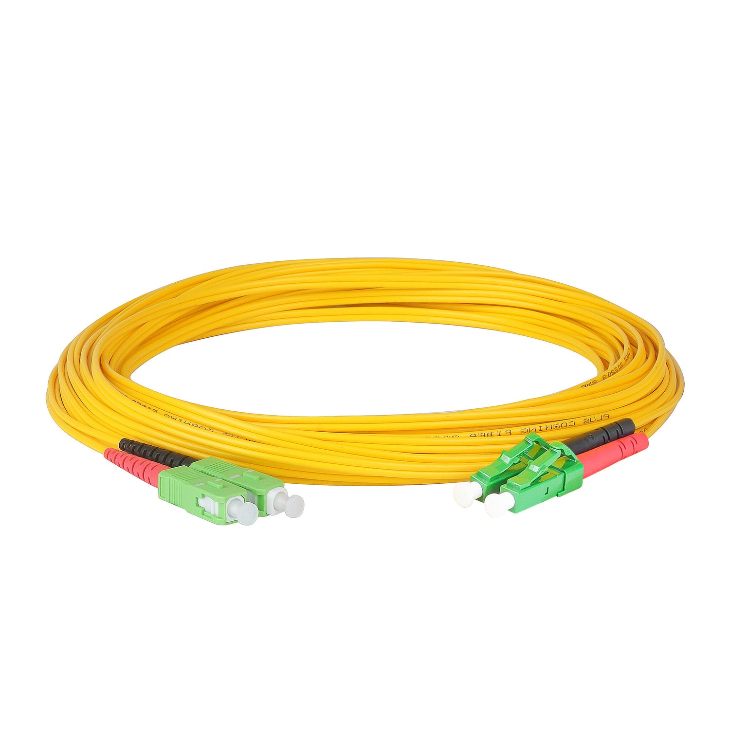 0.2dB LC/APC to SC/APC Single-mode Duplex Fiber Patch Cable | Corning SMF-28 Ultra Fiber | Red and Black Boots | OS1/OS2 Compatible | OFNR Jacket