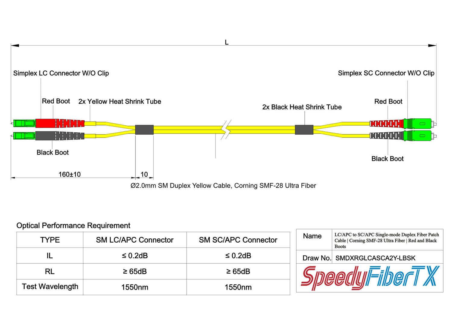 0.2dB LC/APC to SC/APC Single-mode Duplex Fiber Patch Cable | Corning SMF-28 Ultra Fiber | Red and Black Boots | OS1/OS2 Compatible | OFNR Jacket