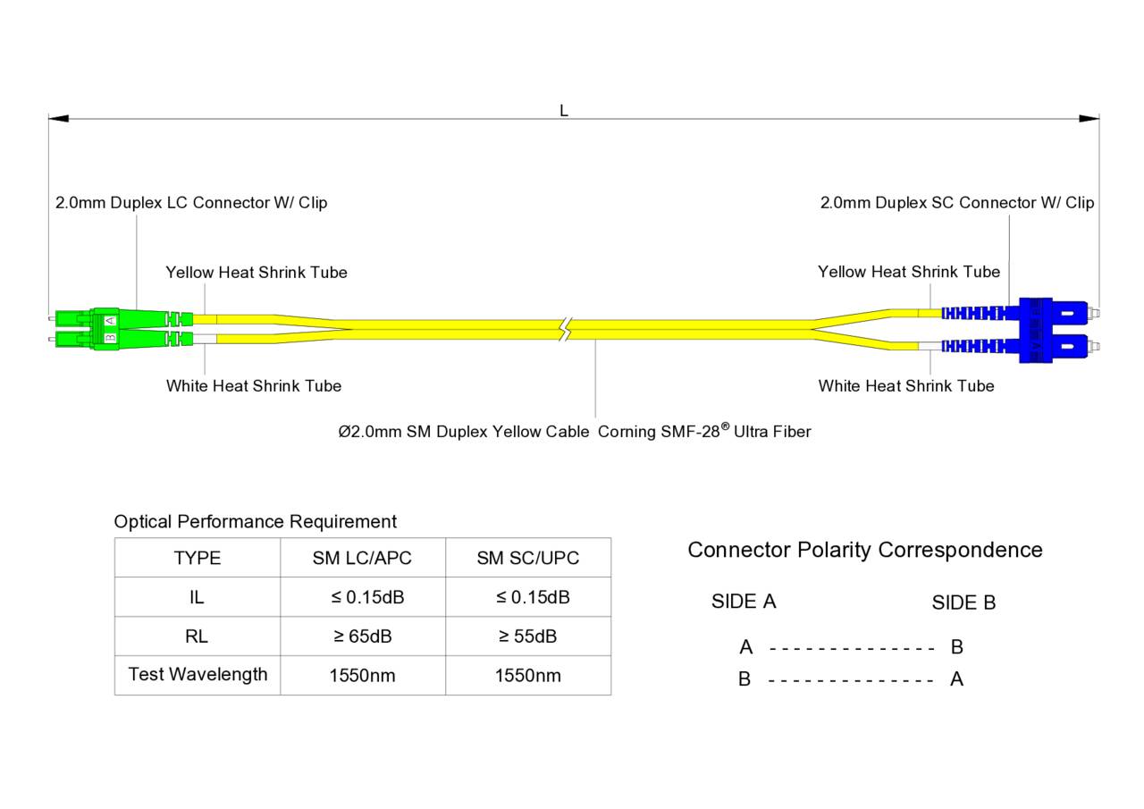 Low Loss 0.15dB LC/APC to SC/UPC Single-mode Duplex Fiber Patch Cable | Corning SMF-28 Ultra Fiber | OS1/OS2 Compatible | OFNP Jacket