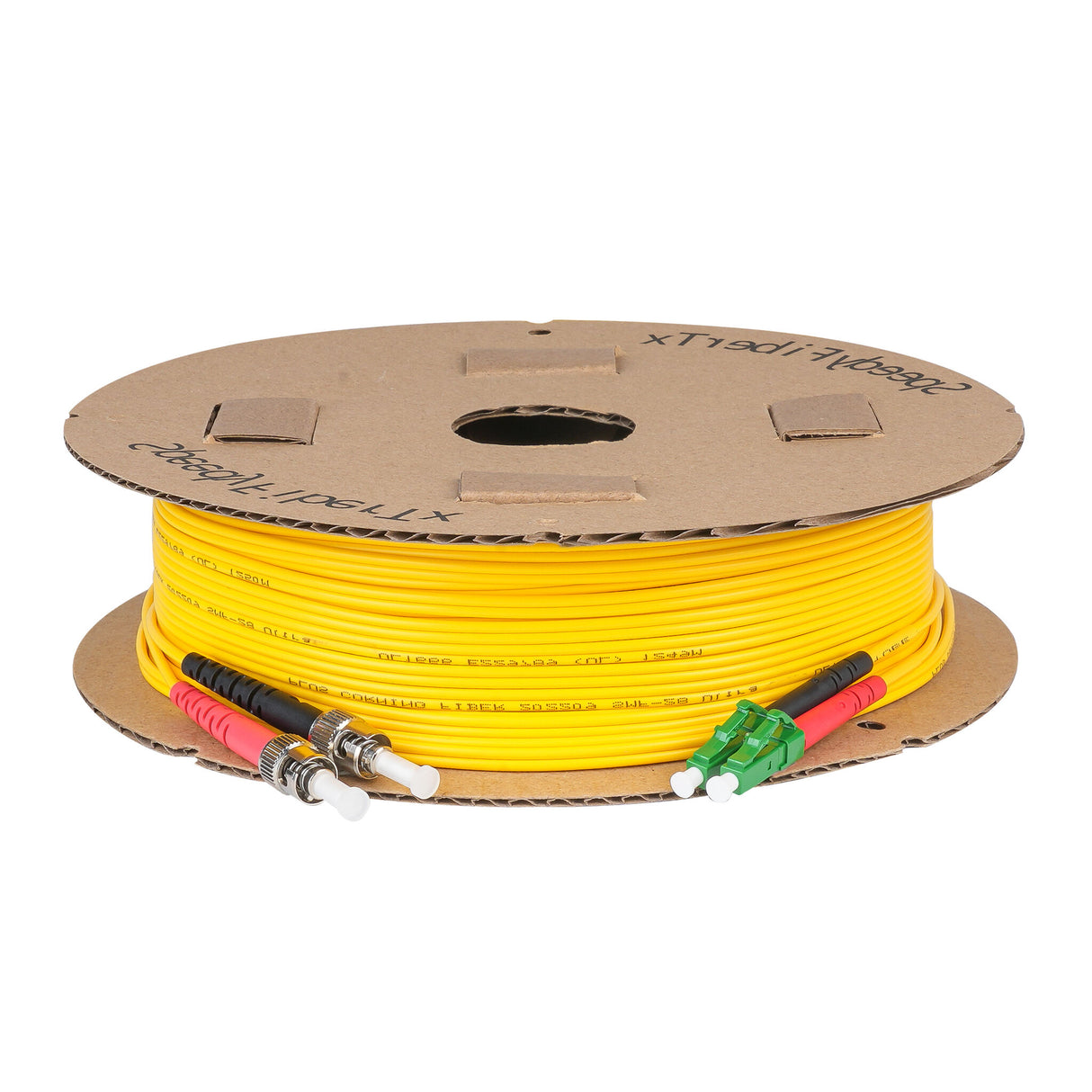 0.2dB LC/APC to ST/UPC Single-mode Duplex Fiber Patch Cable | Corning SMF-28 Ultra Fiber | Red and Black Boots | OS1/OS2 Compatible | OFNR Jacket