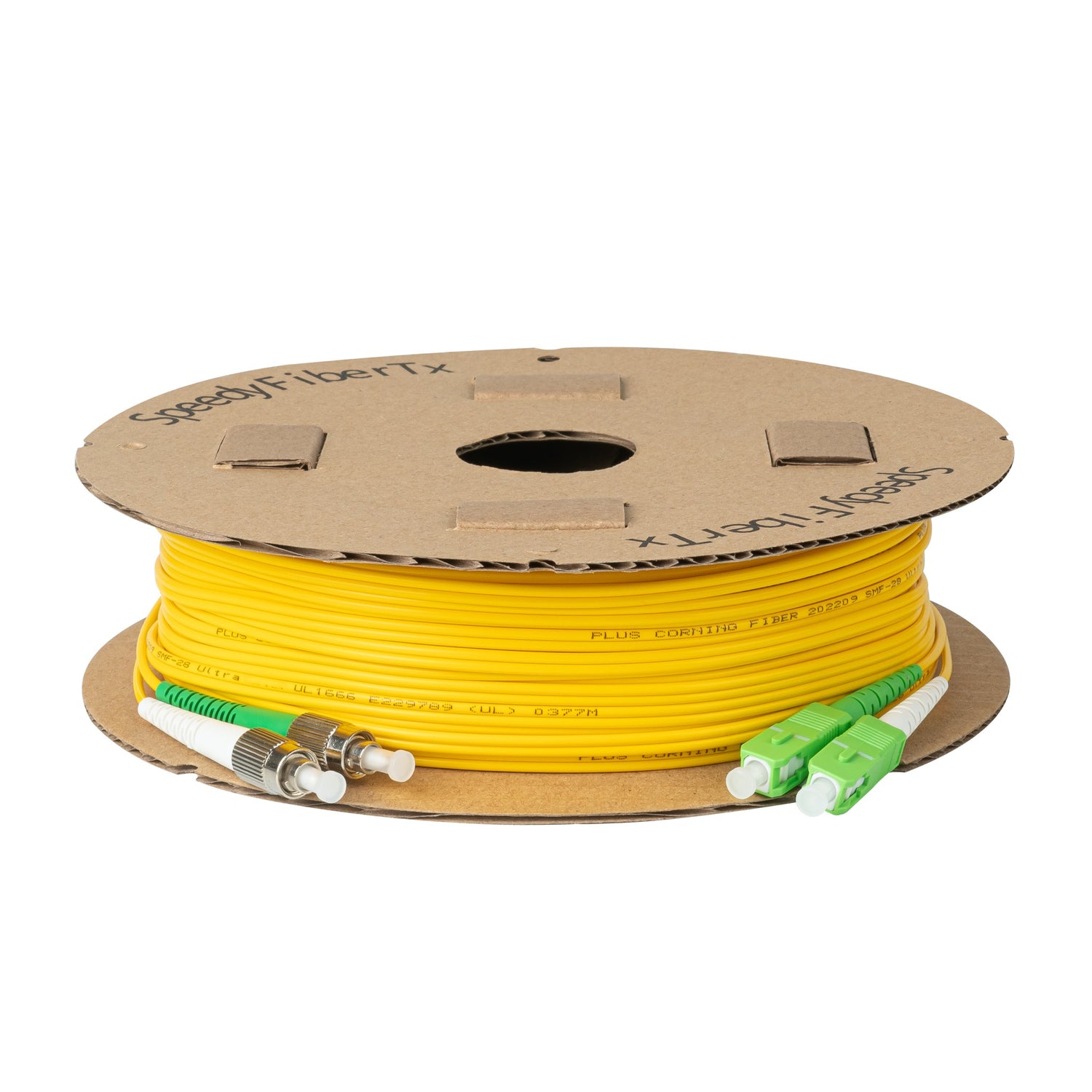 0.2dB SC/APC to FC/APC Single-mode Duplex Fiber Patch Cable | Corning SMF-28 Ultra Fiber | Green and White Boots | OS1/OS2 Compatible | OFNR Jacket