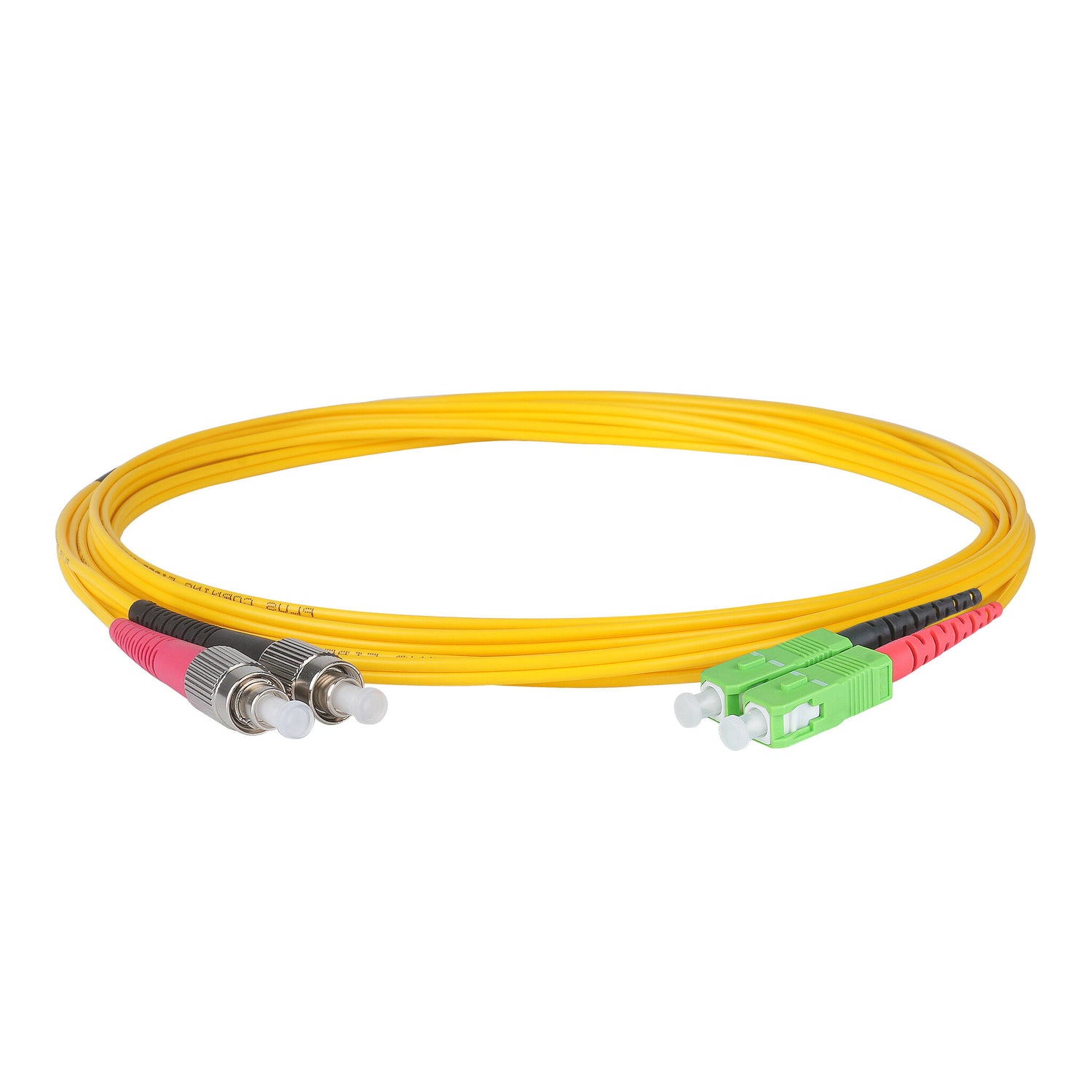 0.2dB SC/APC to FC/APC Single-mode Duplex Fiber Patch Cable | Corning SMF-28 Ultra Fiber | Red and Black Boots | OS1/OS2 Compatible | OFNR Jacket