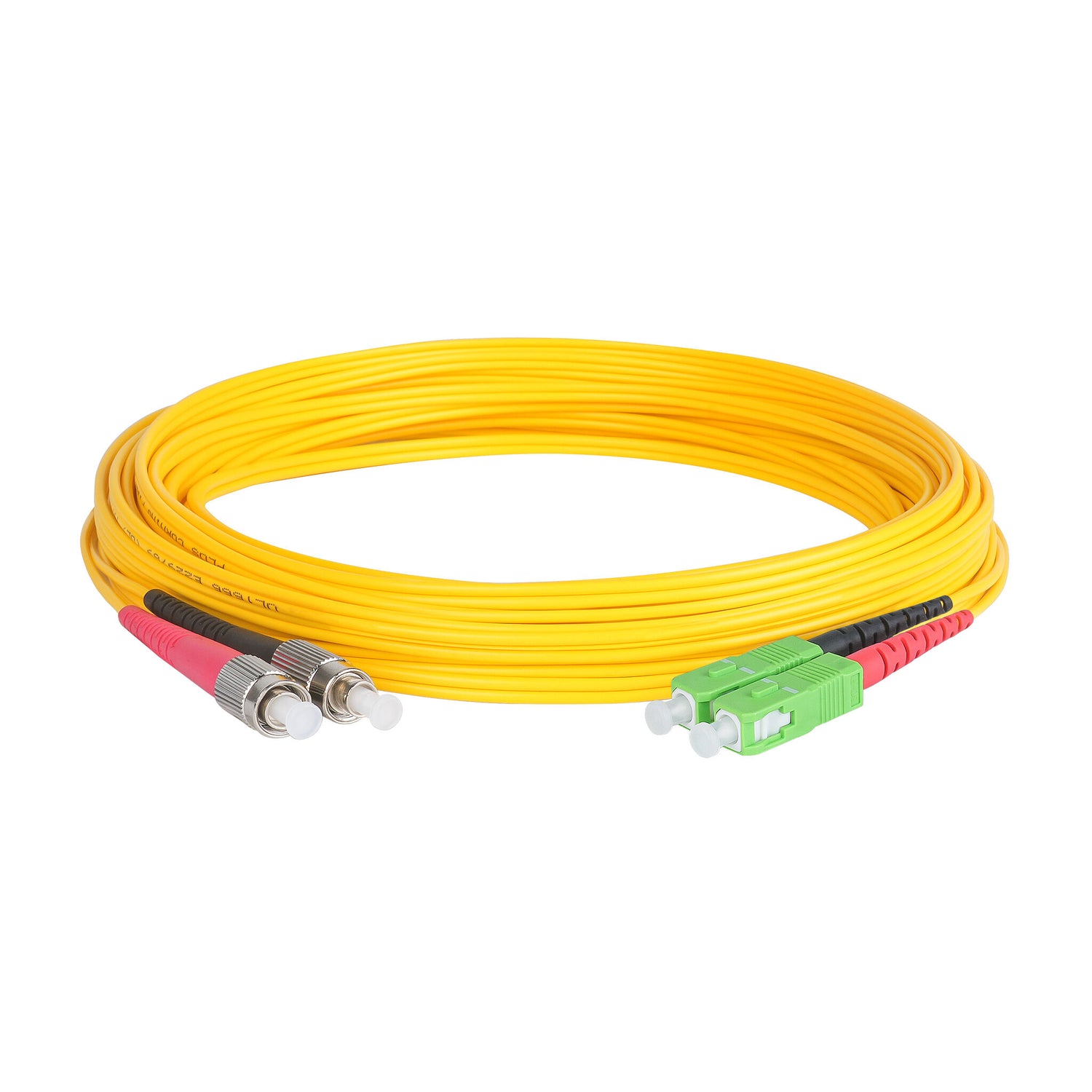 0.2dB SC/APC to FC/APC Single-mode Duplex Fiber Patch Cable | Corning SMF-28 Ultra Fiber | Red and Black Boots | OS1/OS2 Compatible | OFNR Jacket