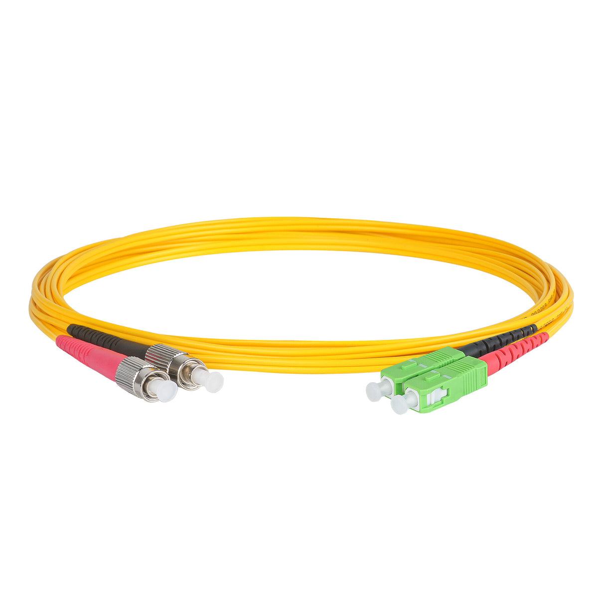 0.2dB SC/APC to FC/UPC Single-mode Duplex Fiber Patch Cable | Corning SMF-28 Ultra Fiber | Red and Black Boots | OS1/OS2 Compatible | OFNR Jacket
