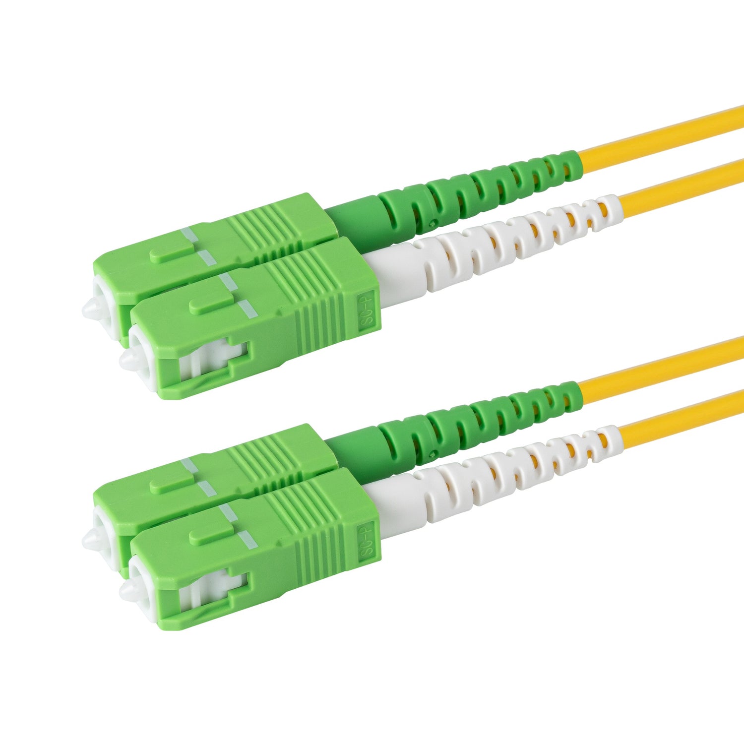 0.2dB SC/APC to SC/APC Single-mode Duplex Fiber Patch Cable | Corning SMF-28 Ultra Fiber | Green and White Boots | OS1/OS2 Compatible | OFNR Jacket