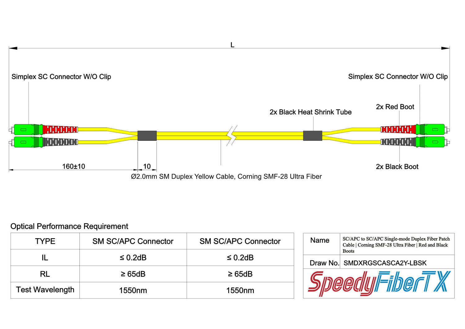 0.2dB SC/APC to SC/APC Single-mode Duplex Fiber Patch Cable | Corning SMF-28 Ultra Fiber | Red and Black Boots | OS1/OS2 Compatible | OFNR Jacket