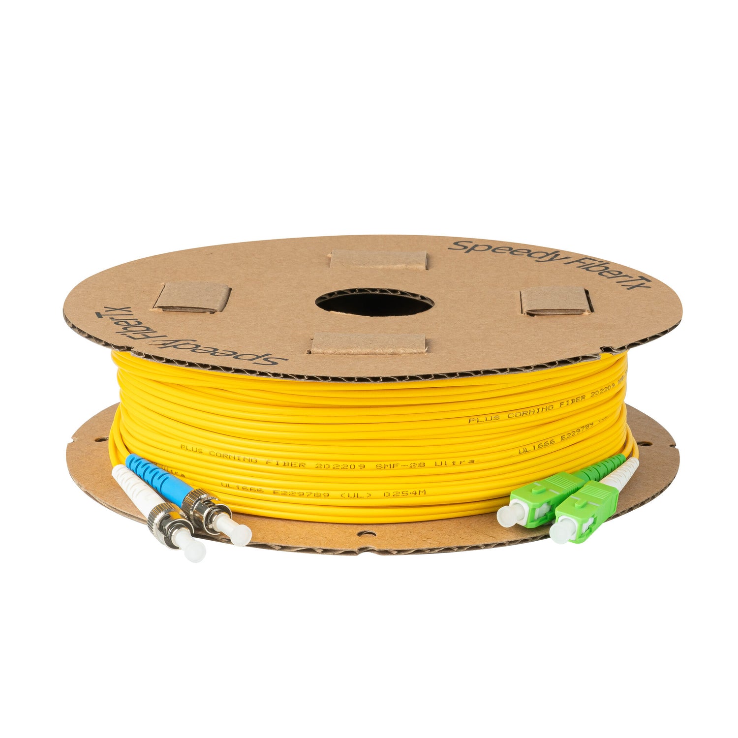 0.2dB SC/APC to ST/UPC Single-mode Duplex Fiber Patch Cable | Corning SMF-28 Ultra Fiber | Green, Blue and White Boots | OS1/OS2 Compatible | OFNR Jacket