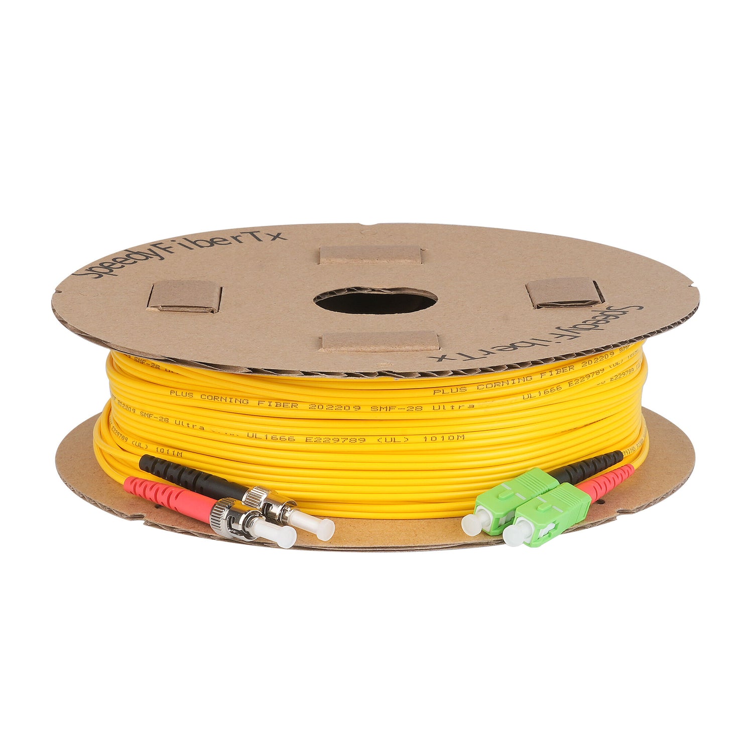 0.2dB SC/APC to ST/UPC Single-mode Duplex Fiber Patch Cable | Corning SMF-28 Ultra Fiber | Red and Black Boots | OS1/OS2 Compatible | OFNR Jacket