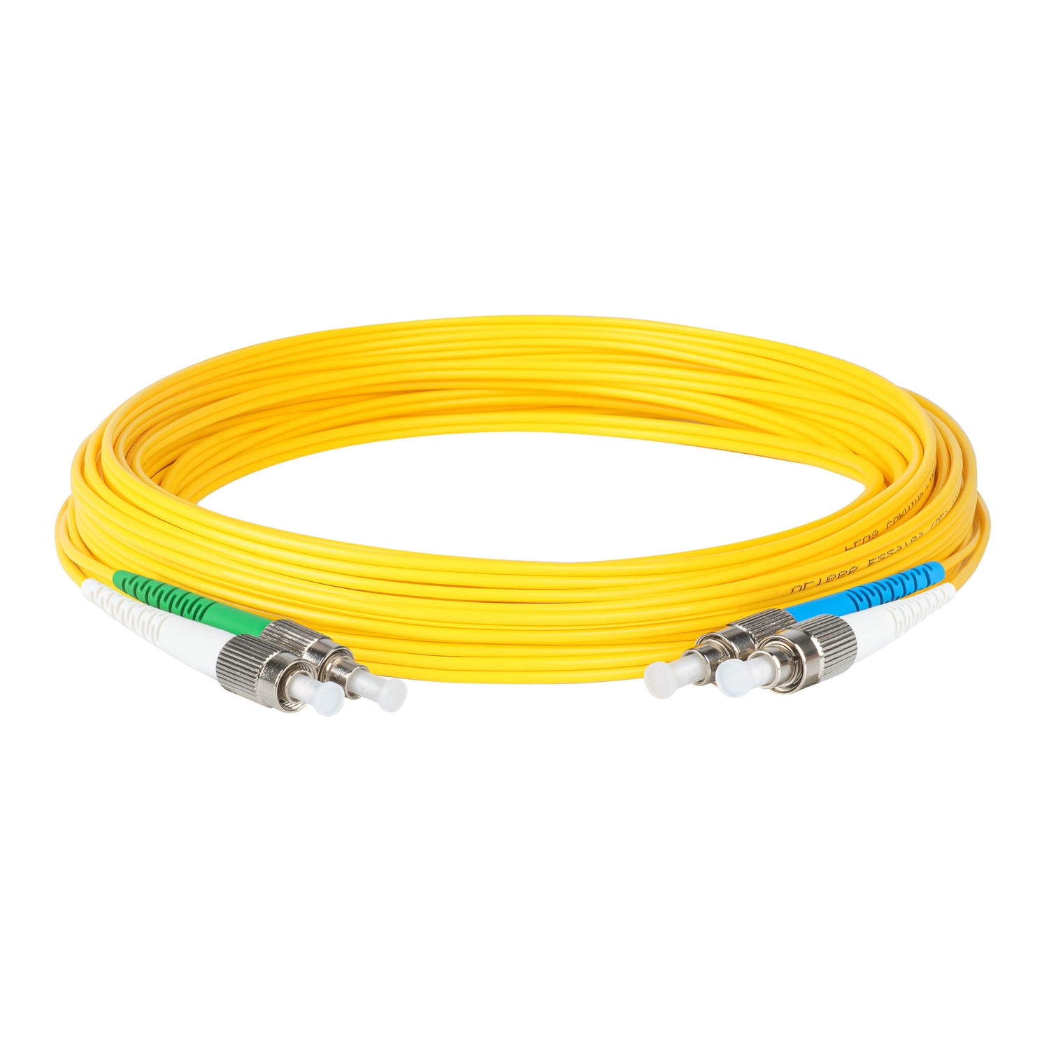 0.2dB FC/APC to FC/UPC Single-mode Duplex Fiber Patch Cable | Corning SMF-28 Ultra Fiber | Green, Blue and White Boots | OS1/OS2 Compatible | OFNR Jacket
