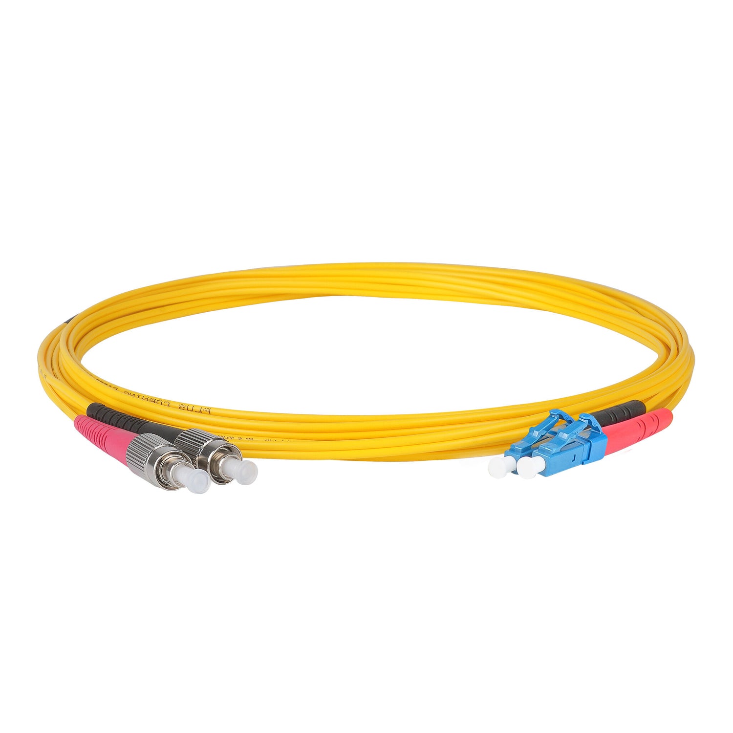 0.2dB FC/APC to LC/UPC Single-mode Duplex Fiber Patch Cable | Corning SMF-28 Ultra Fiber | Red and Black Boots | OS1/OS2 Compatible | OFNR Jacket