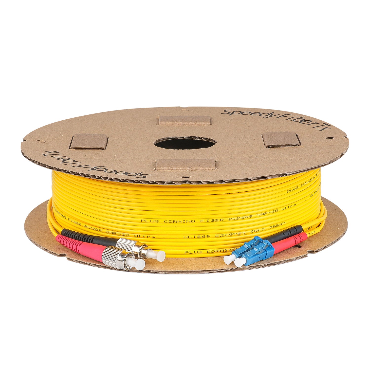 0.2dB FC/APC to LC/UPC Single-mode Duplex Fiber Patch Cable | Corning SMF-28 Ultra Fiber | Red and Black Boots | OS1/OS2 Compatible | OFNR Jacket