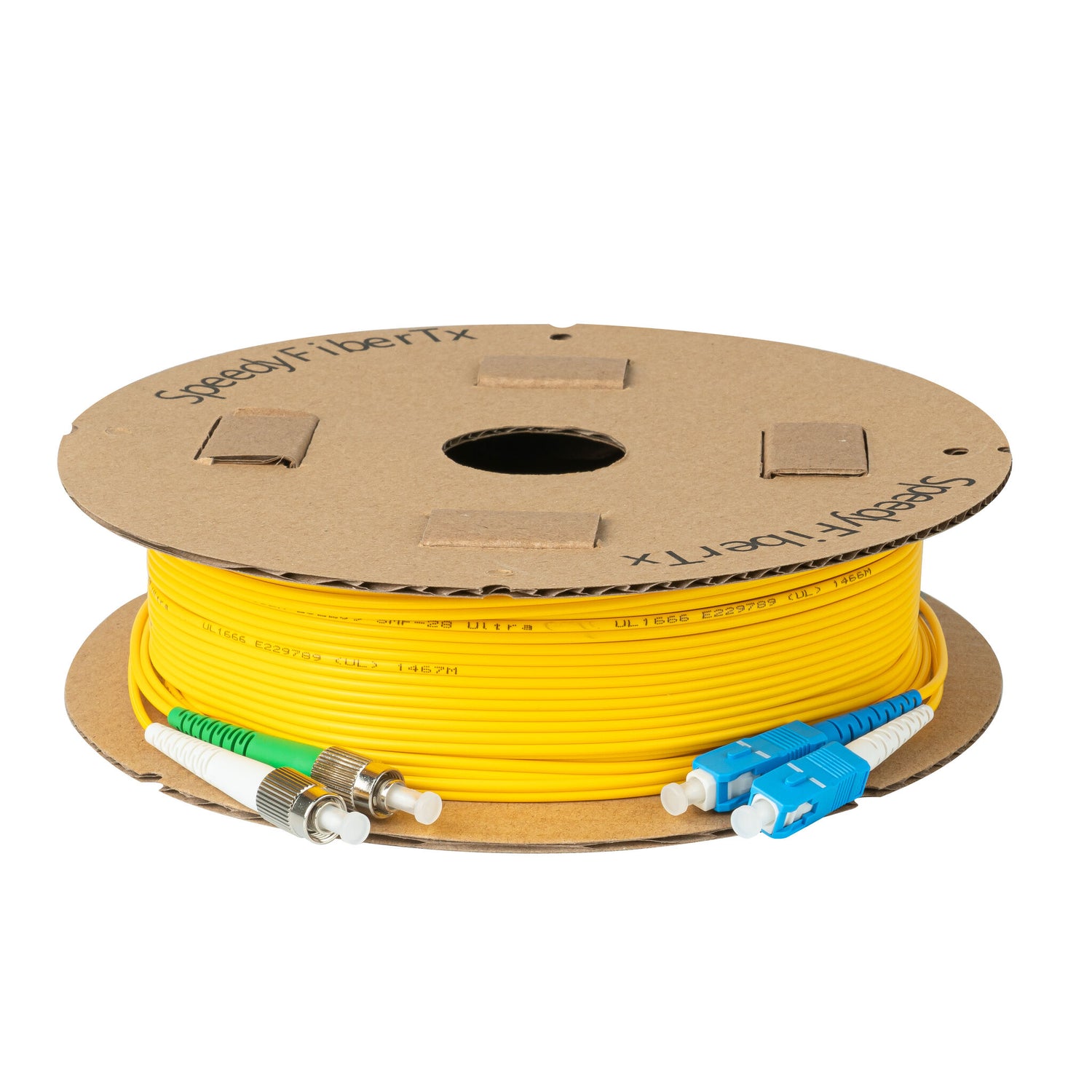 0.2dB FC/APC to SC/UPC Single-mode Duplex Fiber Patch Cable | Corning SMF-28 Ultra Fiber | Green, Blue and White Boots | OS1/OS2 Compatible | OFNR Jacket