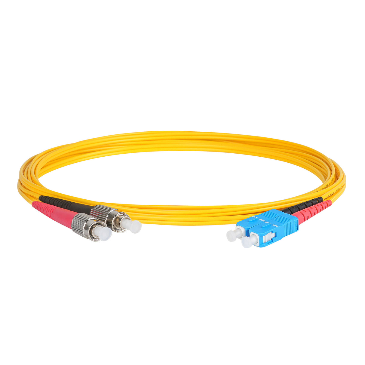 0.2dB FC/APC to SC/UPC Single-mode Duplex Fiber Patch Cable | Corning SMF-28 Ultra Fiber | Red and Black Boots | OS1/OS2 Compatible | OFNR Jacket