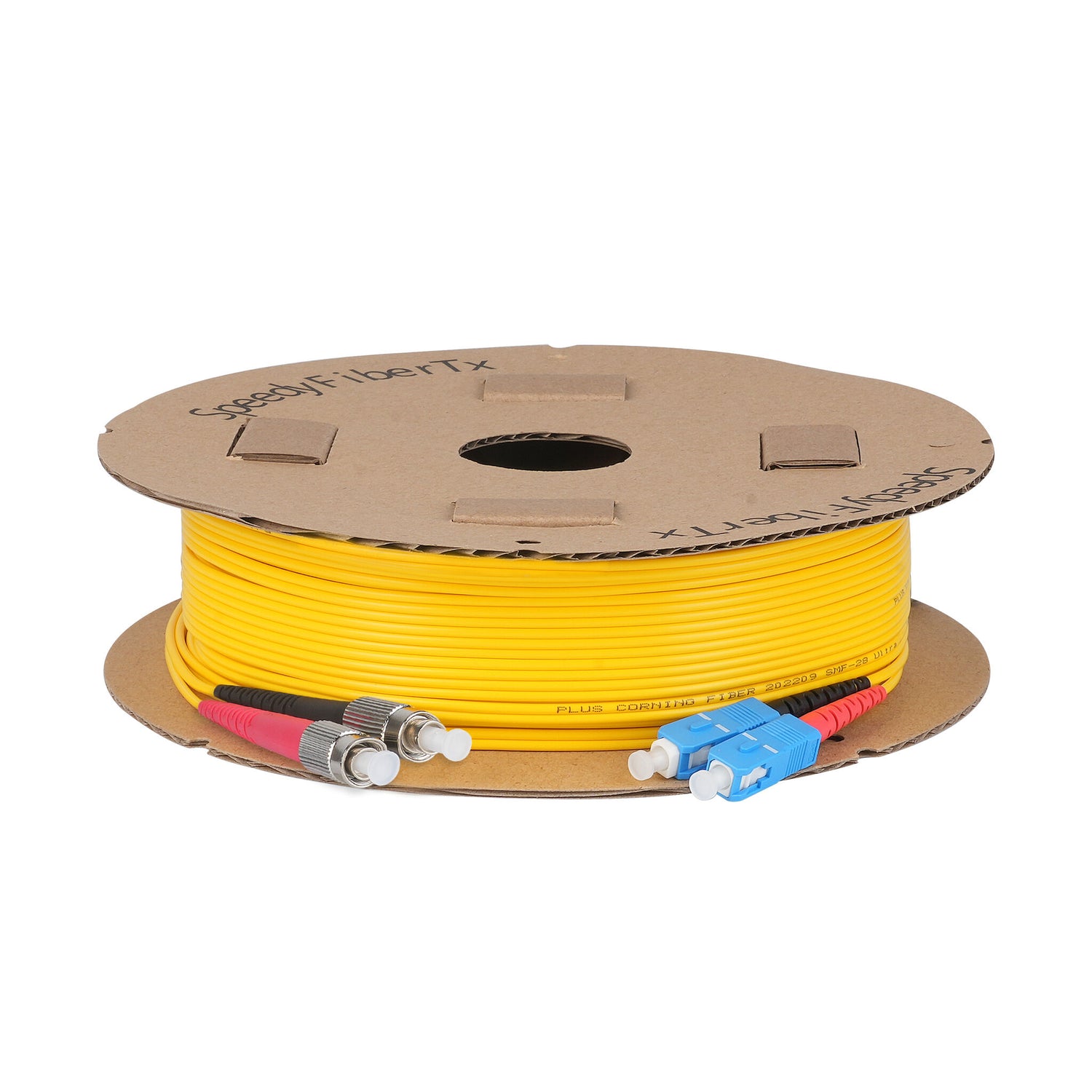 0.2dB FC/APC to SC/UPC Single-mode Duplex Fiber Patch Cable | Corning SMF-28 Ultra Fiber | Red and Black Boots | OS1/OS2 Compatible | OFNR Jacket