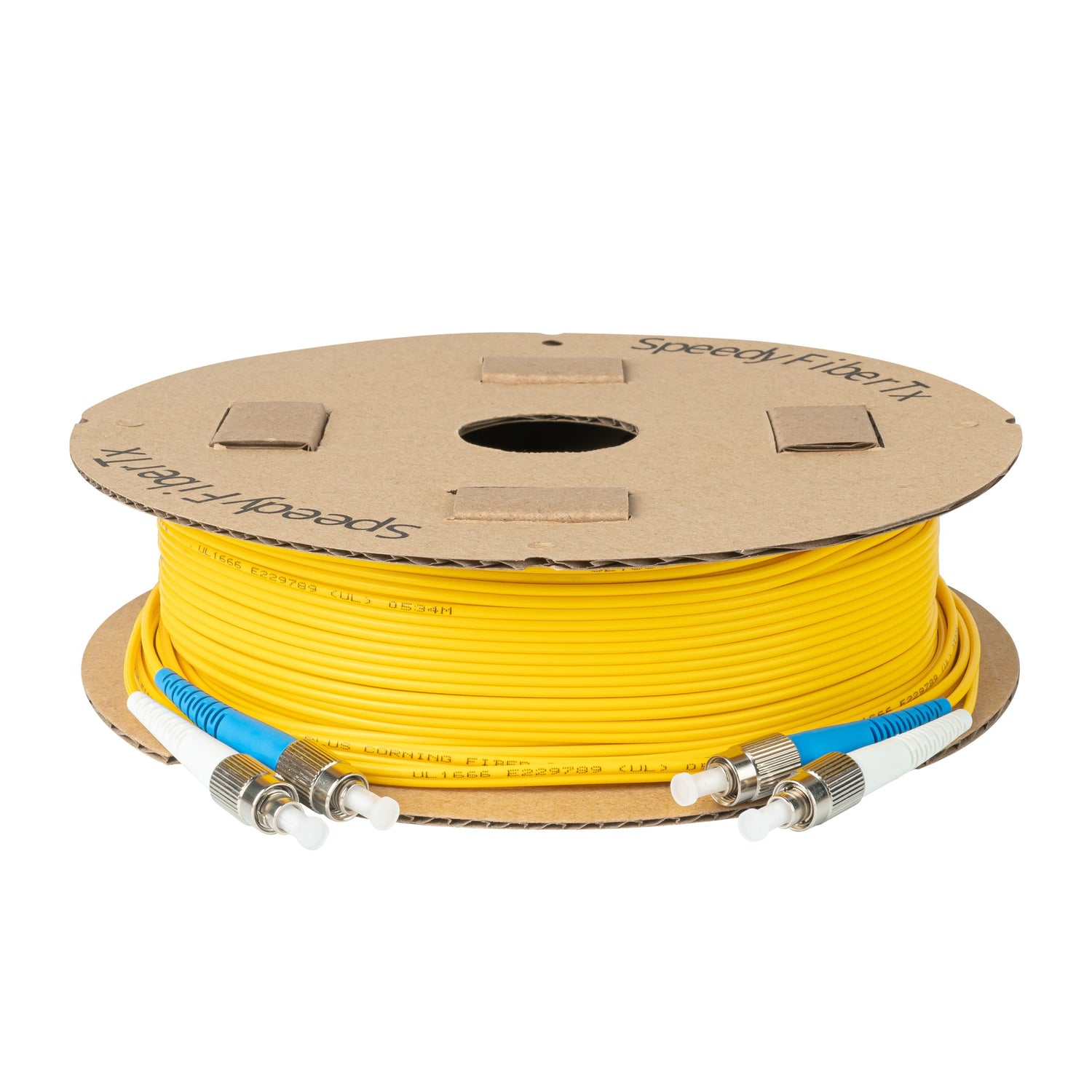 0.2dB FC/UPC to FC/UPC Single-mode Duplex Fiber Patch Cable | Corning SMF-28 Ultra Fiber | Blue and White Boots | OS1/OS2 Compatible | OFNR Jacket