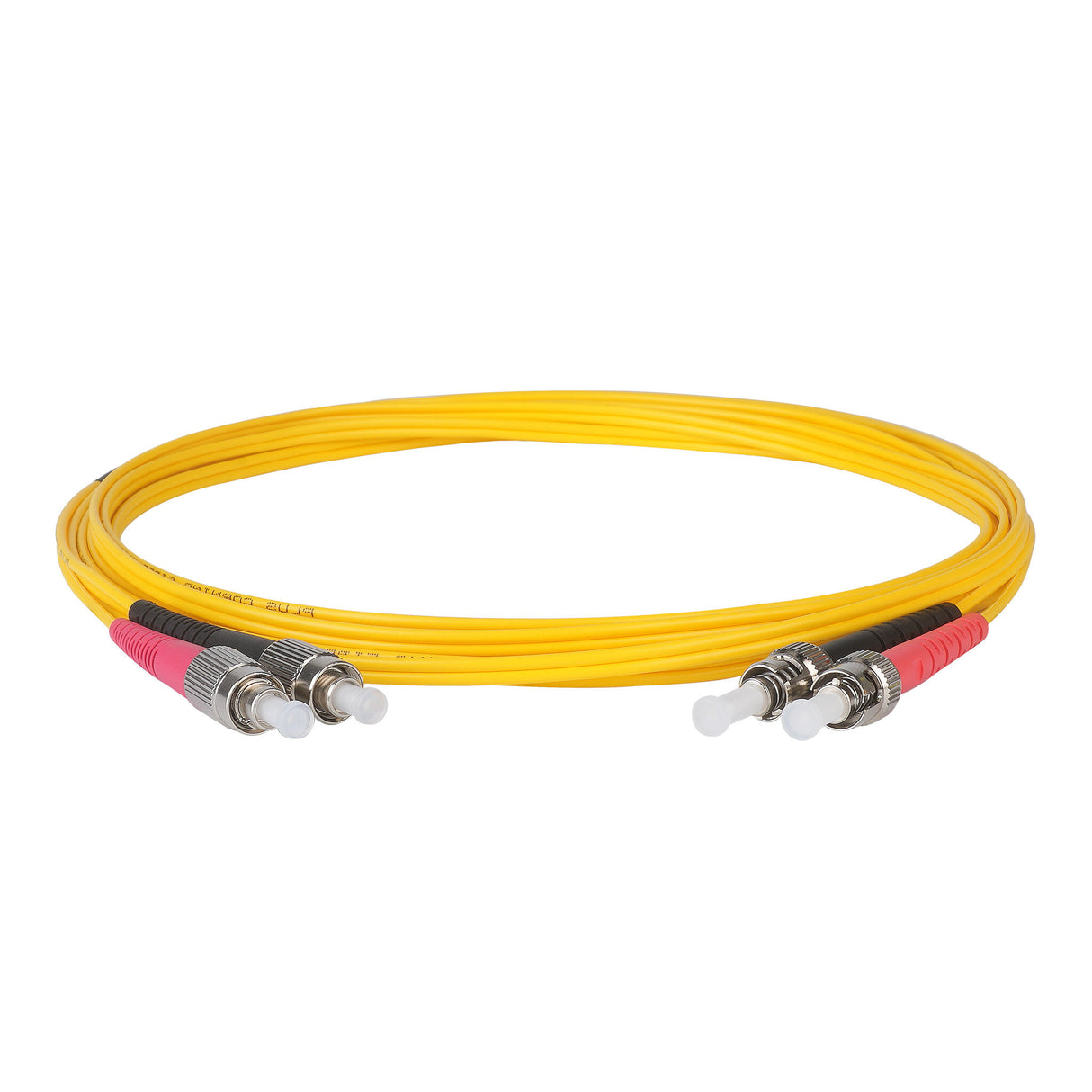 0.2dB ST/UPC to FC/UPC Single-mode Duplex Fiber Patch Cable | Corning SMF-28 Ultra Fiber | Red and Black Boots | OS1/OS2 Compatible | OFNR Jacket