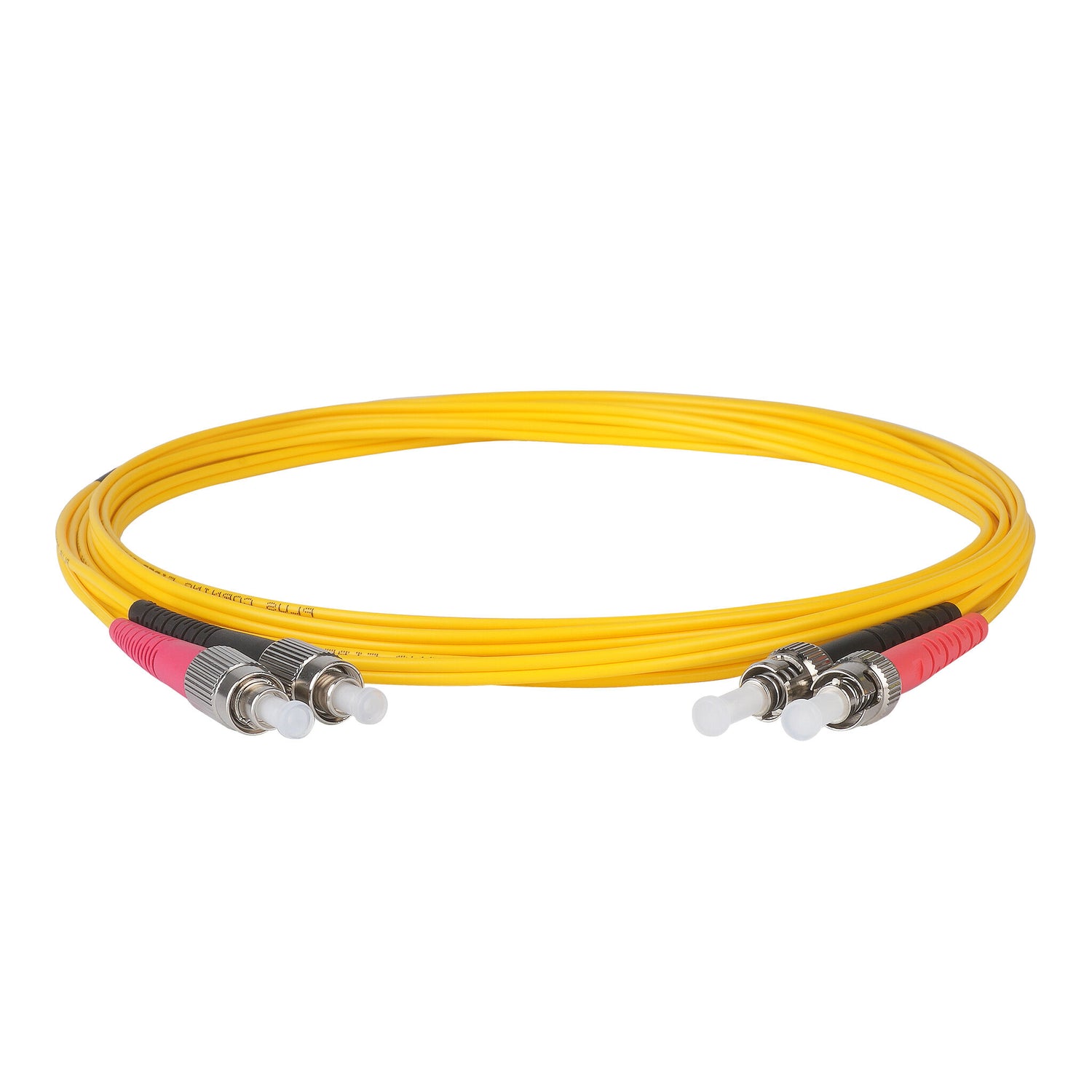 0.2dB ST/UPC to FC/UPC Single-mode Duplex Fiber Patch Cable | Corning SMF-28 Ultra Fiber | Red and Black Boots | OS1/OS2 Compatible | OFNR Jacket