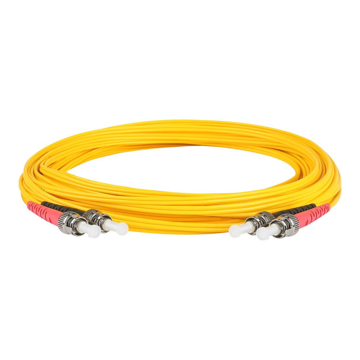 0.2dB ST/UPC to ST/UPC Single-mode Duplex Fiber Patch Cable | Corning SMF-28 Ultra Fiber | Red and Black Boots | OS1/OS2 Compatible | OFNR Jacket