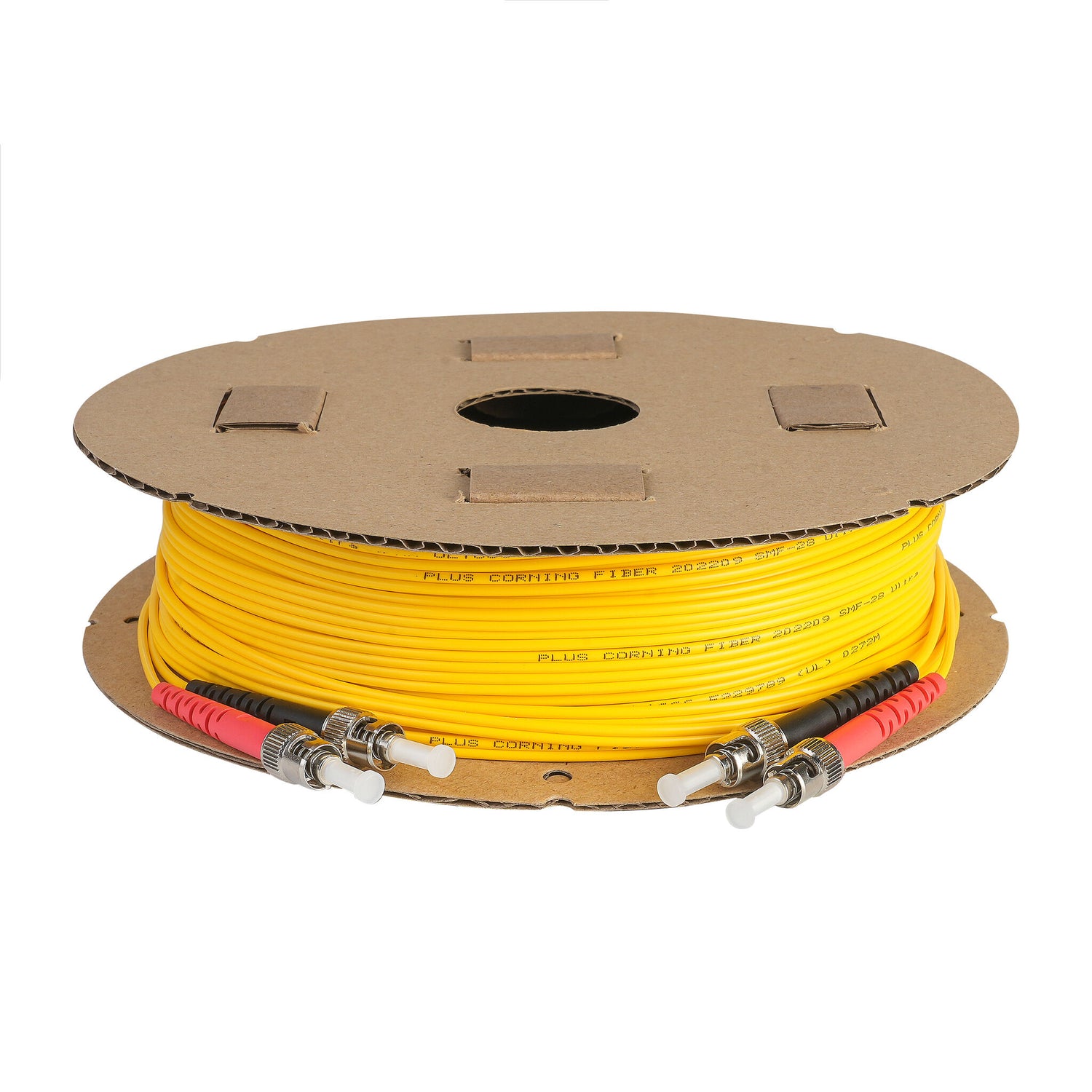 0.2dB ST/UPC to ST/UPC Single-mode Duplex Fiber Patch Cable | Corning SMF-28 Ultra Fiber | Red and Black Boots | OS1/OS2 Compatible | OFNR Jacket