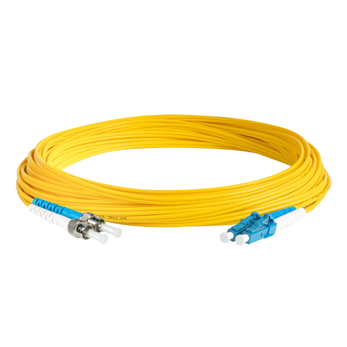 0.2dB LC/UPC to ST/UPC Single-mode Duplex Fiber Patch Cable | Corning SMF-28 Ultra Fiber | Blue and White Boots | OS1/OS2 Compatible | OFNR Jacket
