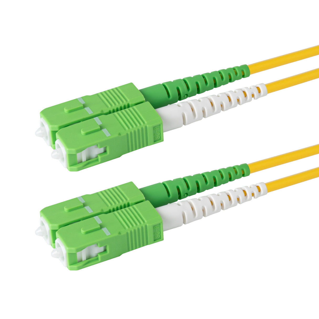 0.2dB SC/APC to SC/APC Single-mode Duplex Fiber Patch Cable | Corning SMF-28 Ultra Fiber | Green and White Boots | OS1/OS2 Compatible | OFNR Jacket