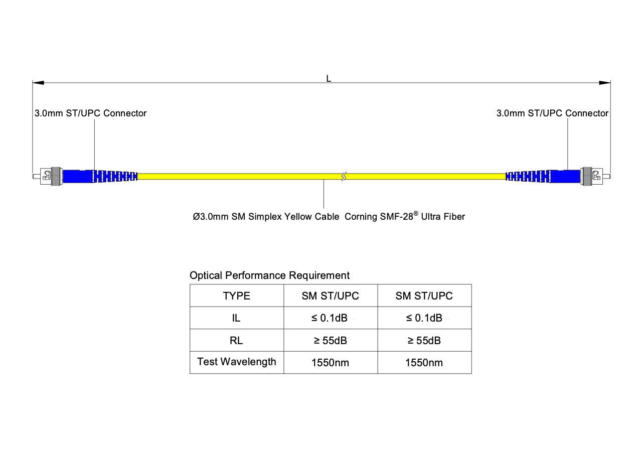 Ultra Low Loss 0.1dB ST/UPC to ST/UPC Single-mode Simplex Fiber Patch Cable | Corning SMF-28 Ultra Fiber | OS1/OS2 Compatible | OFNP Jacket