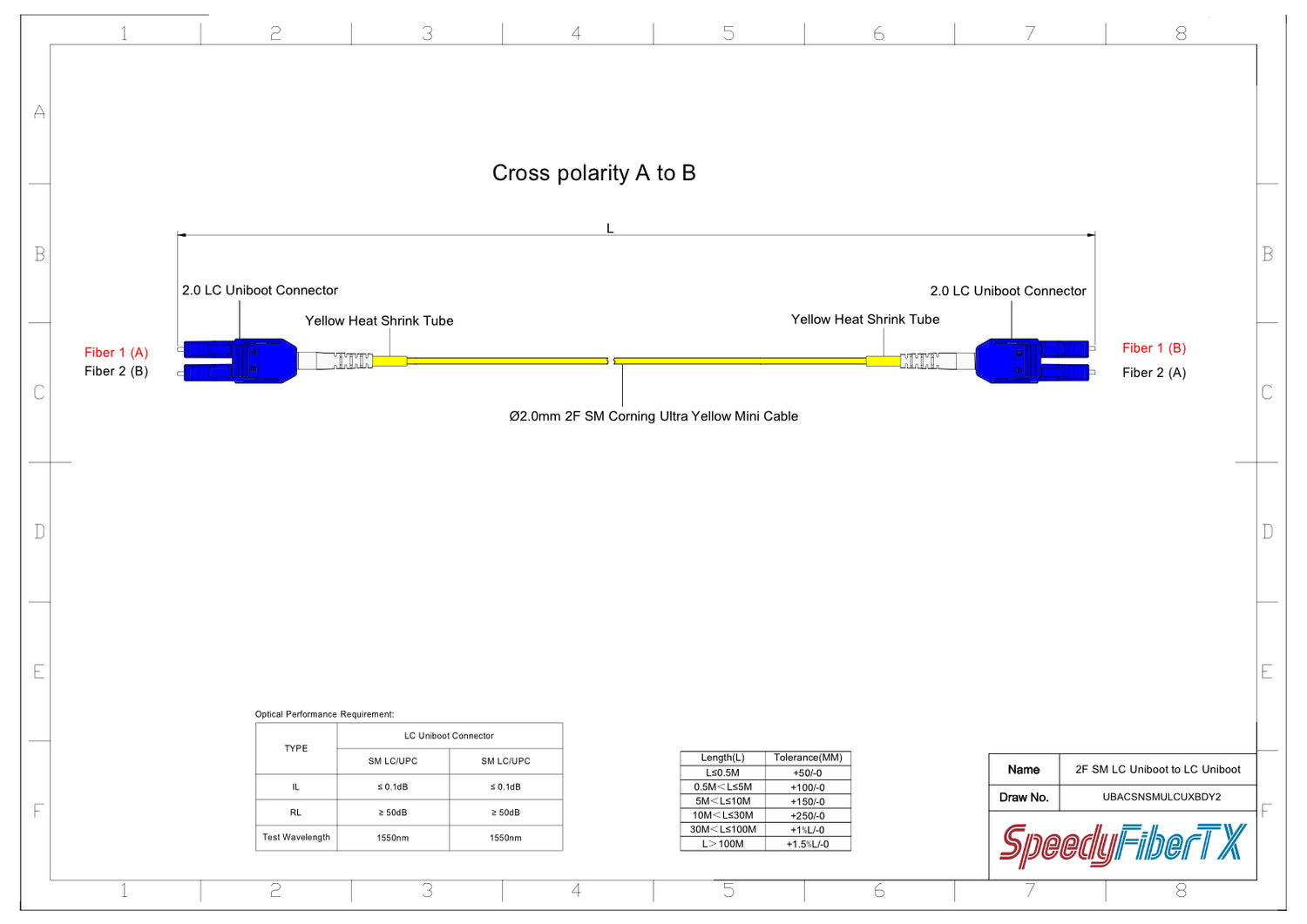 Uniboot Ultra Low Loss 0.1dB Single-mode LC/UPC to LC/UPC Fiber Patch Cable | Polarity Switchable | Corning SMF-28 Ultra Fiber | OS1/OS2 Compatible | OFNR Jacket | Speedy Model A Uniboot