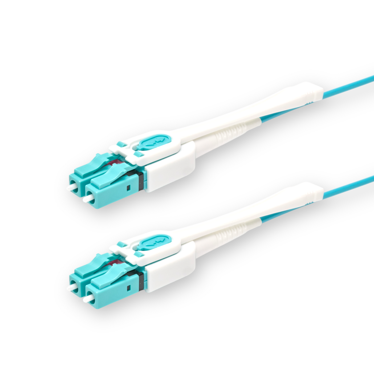 Push-Pull Tab Uniboot Ultra Low Loss 0.1dB OM4 LC/UPC to LC/UPC Fiber Patch Cable | Polarity Switchable | Corning OM4 Fiber | Aqua Connector | OFNP Jacket | Speedy Model E Push-Pull Tab Uniboot