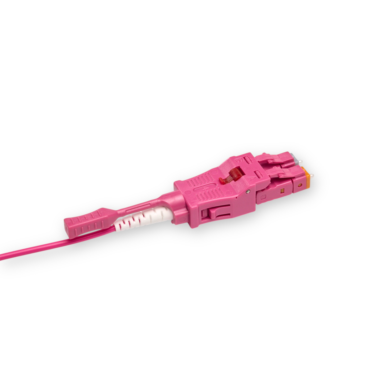 Push-Pull Tab Uniboot Ultra Low Loss 0.1dB OM4 LC/UPC to LC/UPC Fiber Patch Cable | Polarity Switchable | Corning OM4 Fiber | Magenta Connector | OFNP Jacket | Speedy Model O Push-Pull Tab Uniboot