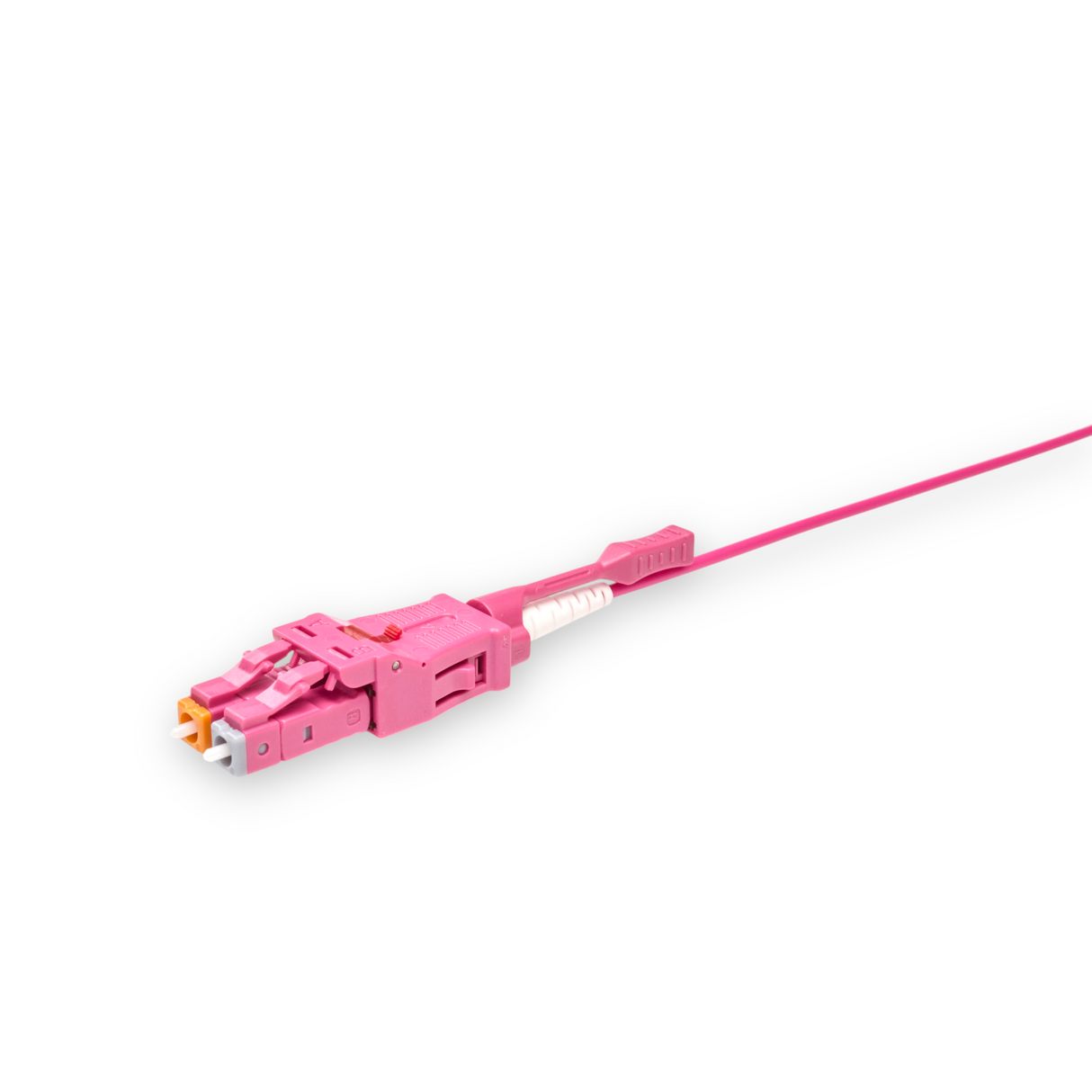 Push-Pull Tab Uniboot Ultra Low Loss 0.1dB OM4 LC/UPC to LC/UPC Fiber Patch Cable | Polarity Switchable | Corning OM4 Fiber | Magenta Connector | OFNP Jacket | Speedy Model O Push-Pull Tab Uniboot