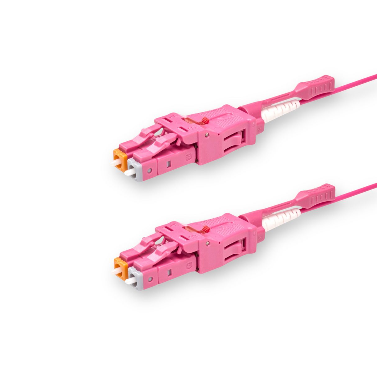 Push-Pull Tab Uniboot Ultra Low Loss 0.1dB OM4 LC/UPC to LC/UPC Fiber Patch Cable | Polarity Switchable | Corning OM4 Fiber | Magenta Connector | OFNP Jacket | Speedy Model O Push-Pull Tab Uniboot