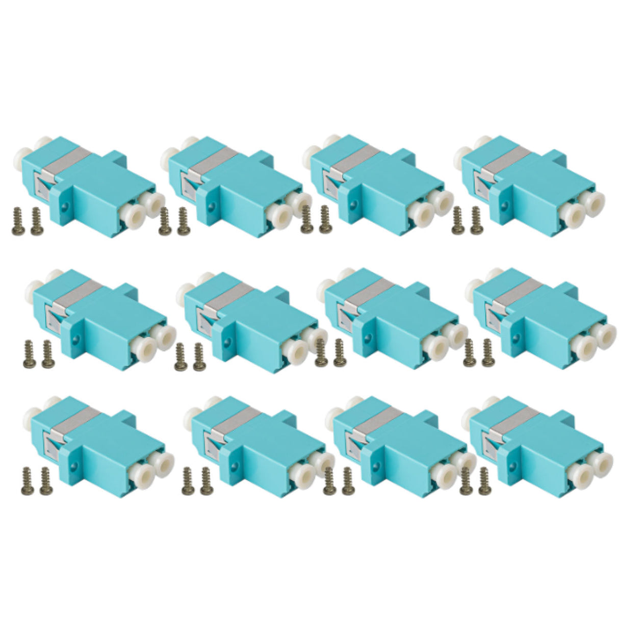 SpeedyFiberTX 12-pack Aqua Duplex LC to LC Fiber Optic Adapter Coupler for Multimode Fiber Patch Cable | Duplex LC Adapter with Screws