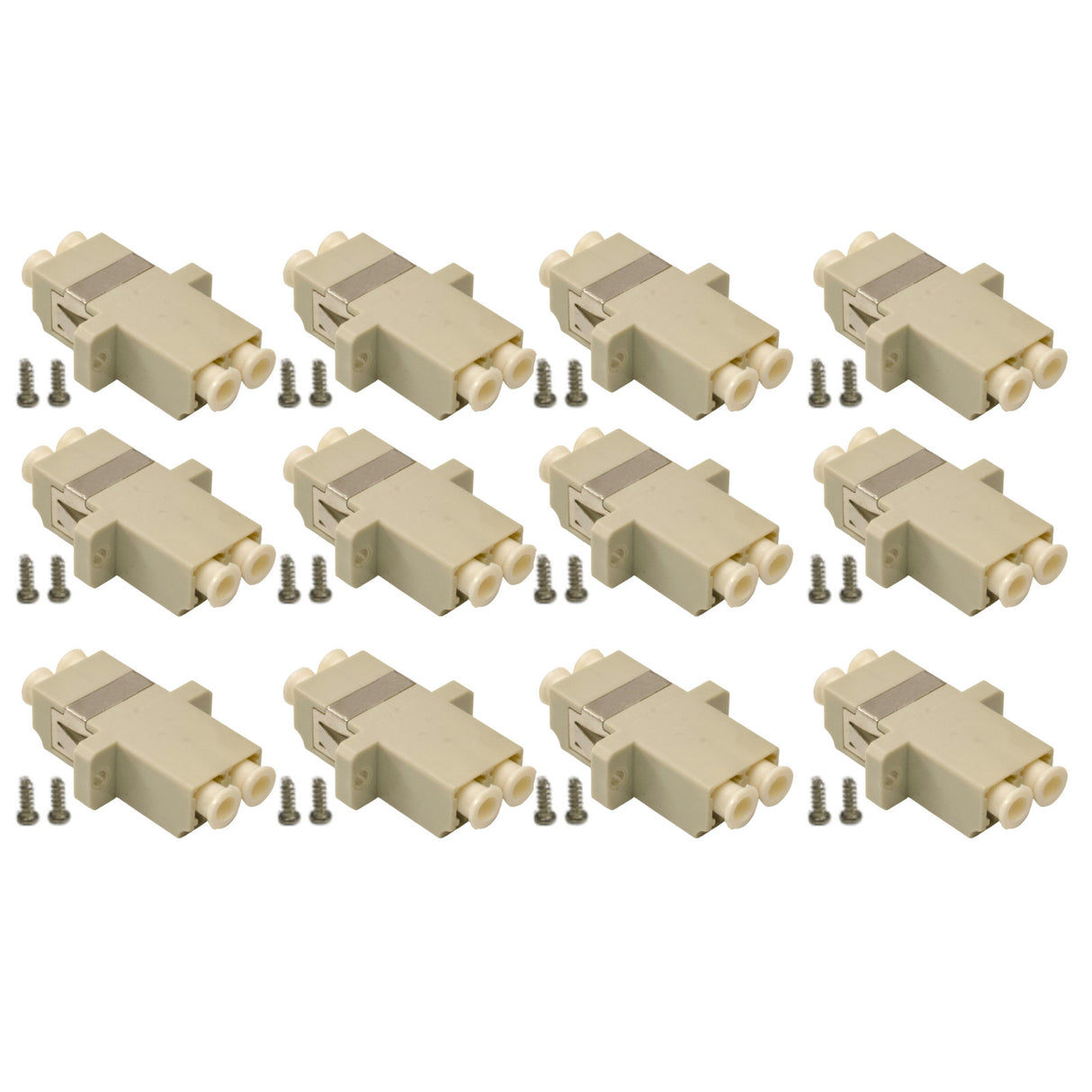 SpeedyFiberTX 12-pack Beige Duplex LC to LC Fiber Optic Adapter Coupler for Multimode Fiber Patch Cable | Duplex LC Adapter with Screws