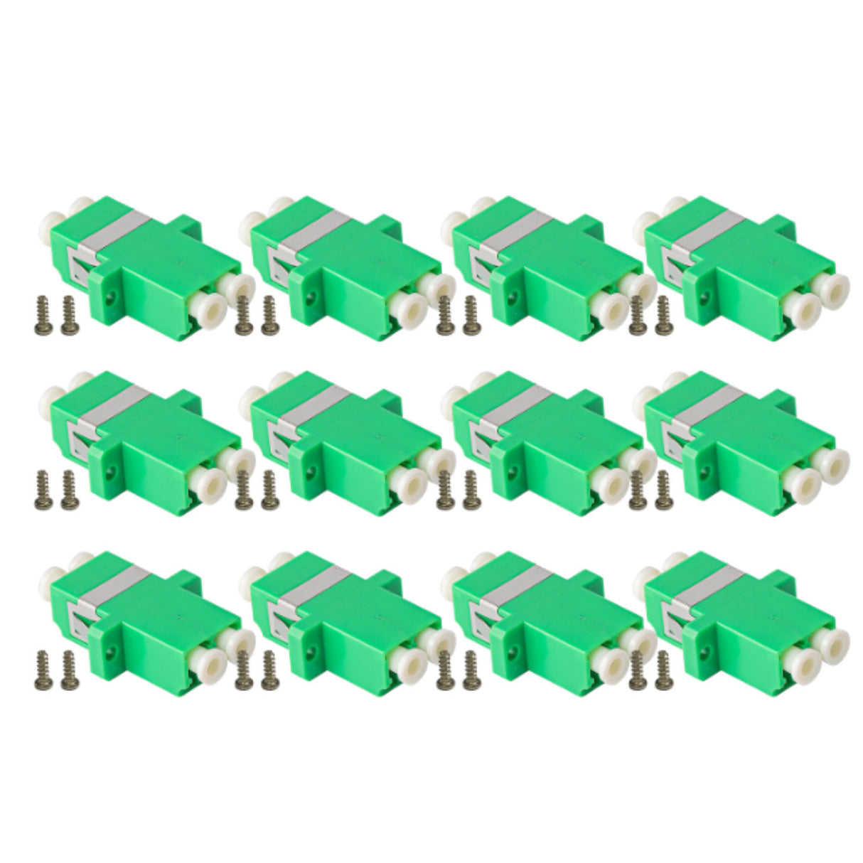 SpeedyFiberTX 12-pack Green Duplex LC to LC Fiber Optic Adapter Coupler for Singlemode Fiber Patch Cable | Duplex LC Adapter with Screws