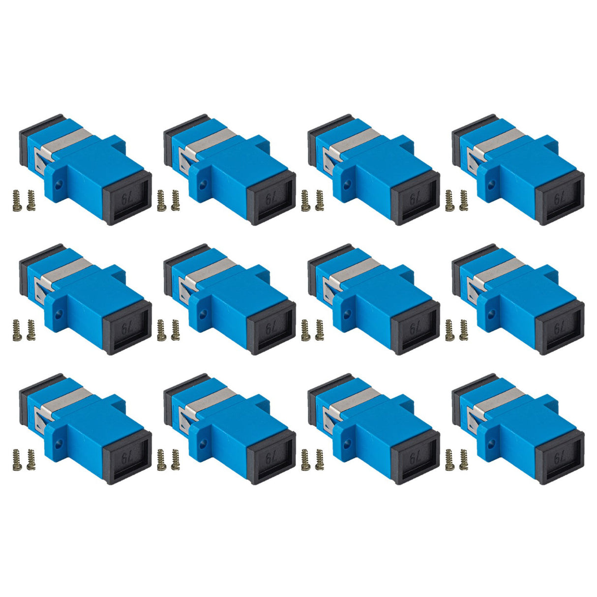 SpeedyFiberTX 12-pack Blue Simplex SC to SC Fiber Optic Adapter Coupler for Singlemode Fiber Patch Cable | Simplex SC Adapter with Screws