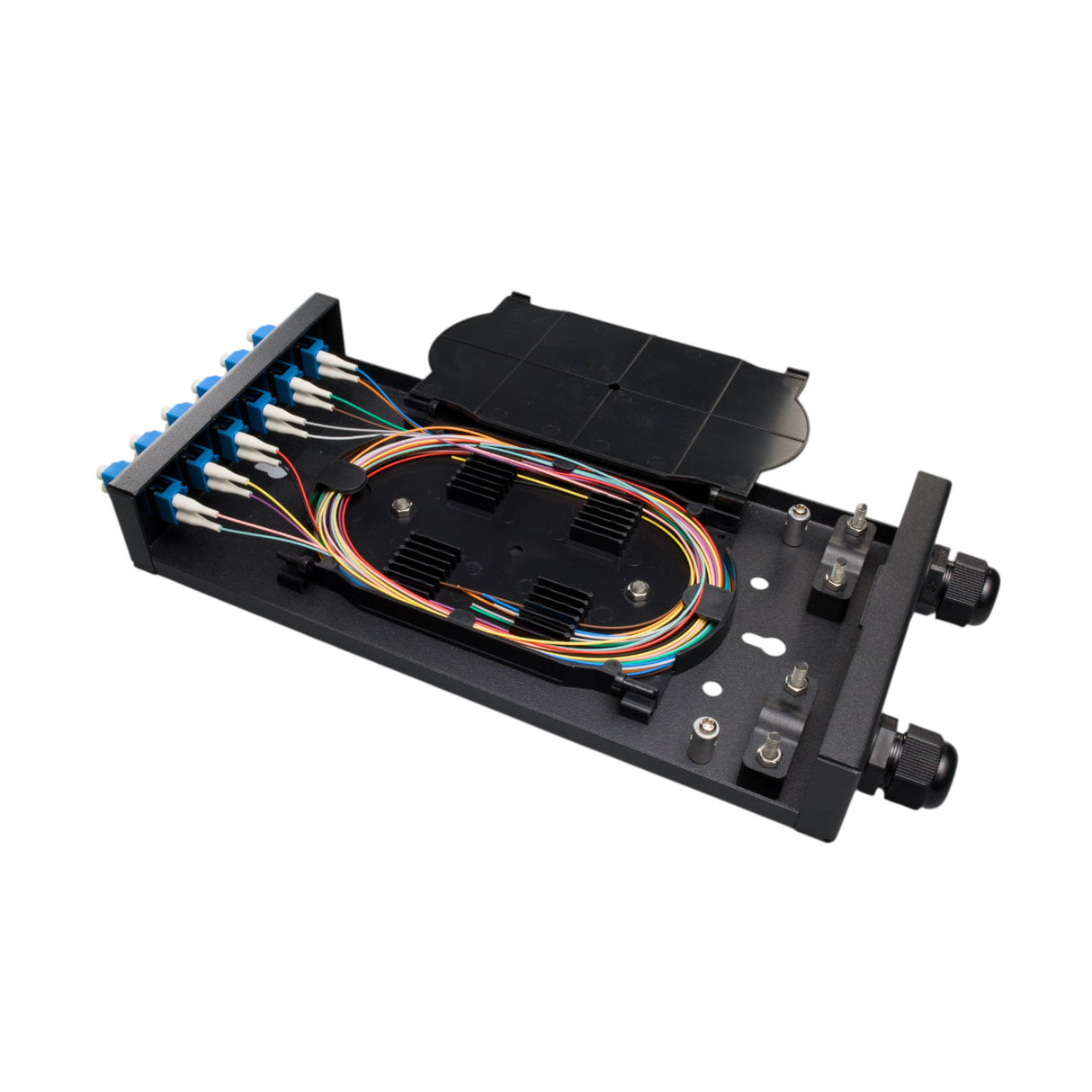 SpeedyFiberTX Fiber Optic Terminal Box | 12 LC/UPC SM Pigtails | 6 LC Duplex Adapters